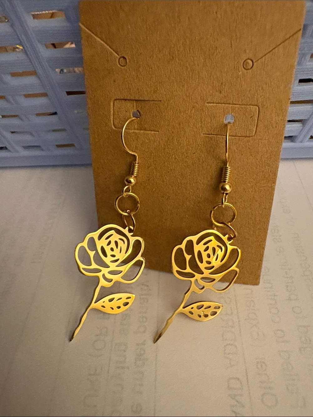 Gold Rose Drop Earrings - Elegant Floral Dangle